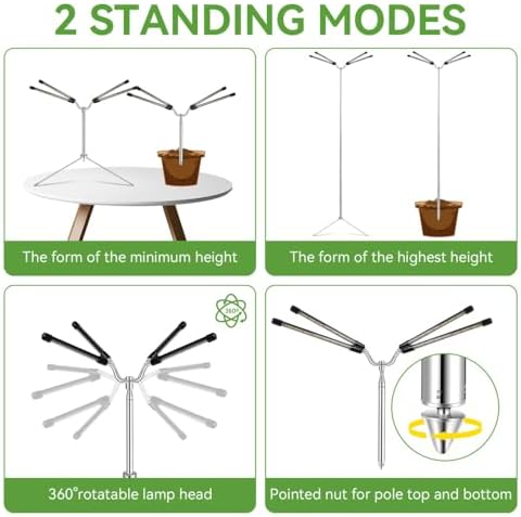 Grow Lights for Indoor Plants Full Spectrum,15-62 Inches Height Adjustable Dsektop and Standing Plant Growing Lights with Detachable Tripod Stand for Large and Small Plants, Auto On/Off Timer - Image 4