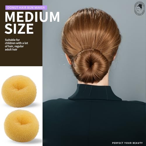 Teenitor Hair Bun Maker Set, 7 Pieces Bun Donuts for Hair(1 Extra-Large, 2 Large, 2 Medium, 2 Small), 5 Elastic Bands, 20 Hair Pins, Gold - Image 3