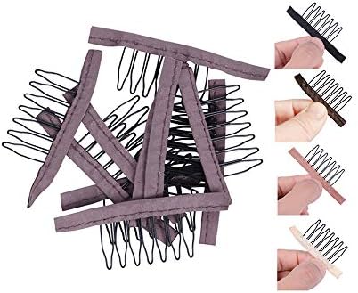 YANTAISIYU 24 Pcs/Lot Wig Accessories Kit - Steel Clips with Cloth Combs for Hairpiece Caps and Wig Making (Brown) by YANTAISIYU
