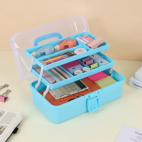 Tackle Box, 3-Layer Craft Sewing Medicine Art Hair Tool Organizer Blue - Image 5