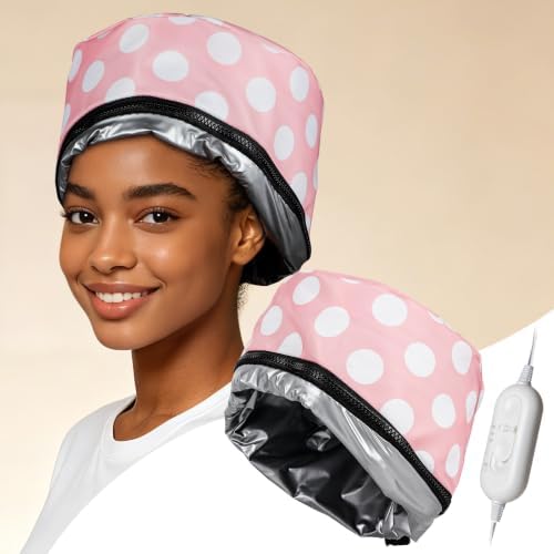 Electric Hair Steamer Cap, Hair Care Hat Heating Cap with 2 Mode Temperature Control, Removable & Washable for Hair Spa Home Thermal - Pink & White by LIARTY