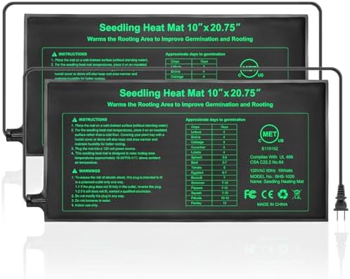 GOLOPET Seedling Heat Mat Dual Certified by MET and UL Plant Heating Mat Pad with Power Failure Protection Thermostatic Waterproof Suitable for Seedlings (Black, 2-Pack 10x20.75 in) by Afullrangeofservicesforyourpet