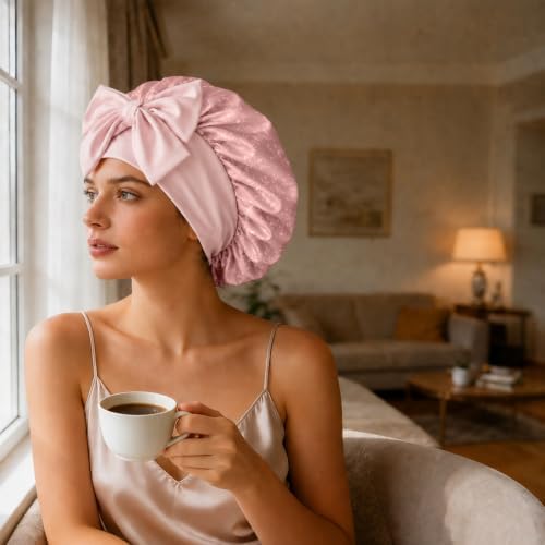 ZIMASILK 100% Mulberry Silk Bonnet for Sleeping Women Long Hair, Blush - Image 3