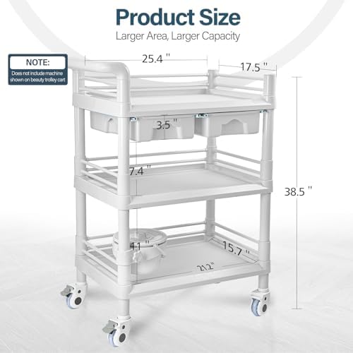 Beauty Salon Trolley Cart, Esthetician Cart with Wheels & Bucket and 2 Big Drawer, 3 Tier Heavy Duty SPA, Load 330lbs, 360° Rotate Silent Wheels for Beauty Salon SPA Hospital Office Lab - Image 2