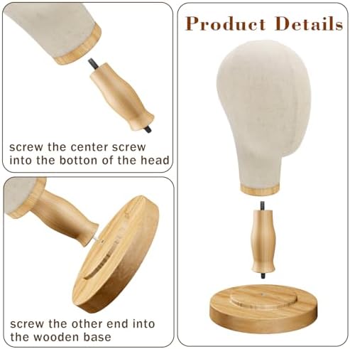 Wig Stand, 22inch Mannequin Head with Detachable Wood Base,Canvas Head Holder for Hair Styling Jewelry Glasses Headband Display, Wig Stand for Wigs,Hats, Caps, Headdress, Beige - Image 3