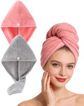 Lumimi Bath Pre Dry Hair Towel with Button, Red Grey, 2 Pack by Lumimi