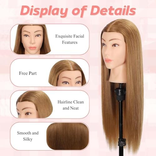 Mannequin Head Human Hair, 80% Real Hair Cosmetology Manikin Head for Practice Braiding Hairstyling Cutting with Free Clamp Holder and Tools (Light Brown) - Image 3
