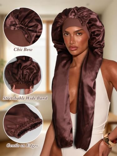 1+2 Satin Pantyhose Bonnet for Braids, Long Hair Bonnet for Women Sleeping - Image 4