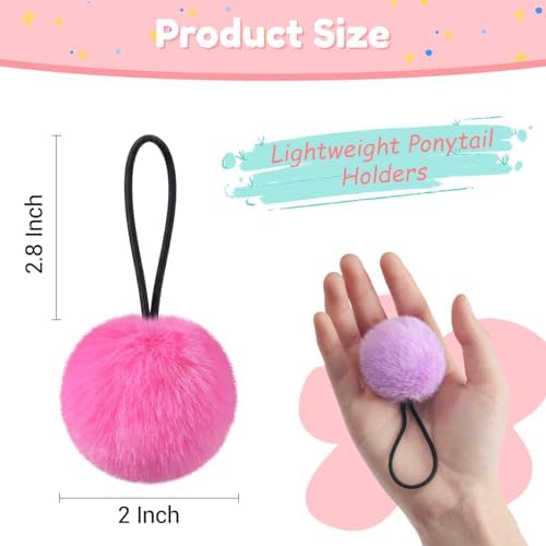 MORGLES 16pcs Pom Pom Hair Ties, Fluffy Ponytail Holders for Girls Toddlers, 2 inch, Multi-colour - Image 2