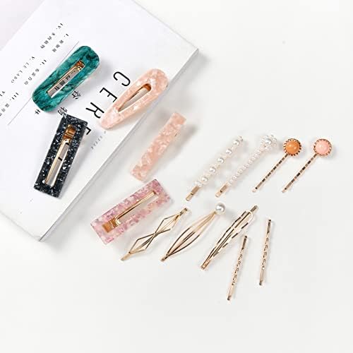 Mehayi 20 PCS Pearls and Acrylic Resin Hair Clips, Handmade Hair Barrettes, Marble Alligator bobby pins, Glitter Crystal Geometric Hairpin, Elegant Gold Hair Accessories, Gifts for Women Girls - Image 4