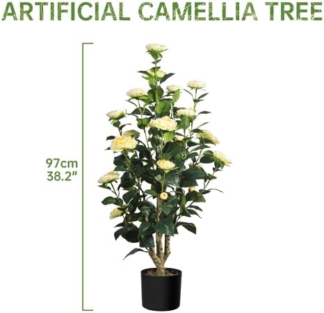 Romantic Season 2Pack Artificial Camellia Tree, 3FT Yellow Faux Camellia Plant for Modern Home, Office & Living Room Floor Decor - Image 6