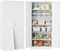 SISESOL White Metal Storage Cabinet with 2 Doors and 6 Shelves,71" Tall Metal Cabinet with Lock,Lockable Garage Storage Cabinets,Locking File Cabinet,Steel Tool Cabinets for Home,Office,Garage,Shop by SISESOL