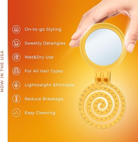 Mini Detangler Travel Hair Brush with Mirror, Makaron Hair Brushes for Women, Men and Kids, Unique 3D Flexible Design for All Hair Types, Styling Accessory, Travel Essentials for Women (YELLOW) - Image 3