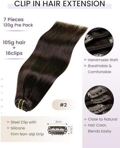 LaaVoo Human Hair Clip In Extensions for Fullness 22 Inch - Image 3