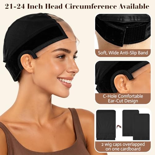 MEEZY Black Lace Wig Grip Cap with 4 Pcs Stocking Hairnets for Women, Non-Slip Wig Caps with Grip Band for Lace Front Wig, Adjustable Elastic Headband Accessories for Secure Hold - Image 3