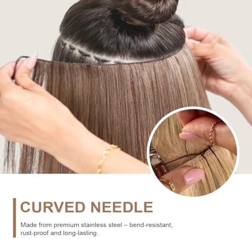 Lanshii Hair Extension 10Pcs Curved Needles in Clear Plastic Case Wig Making Repair Needles Hand Sewing Accessories Pro Beading Tools for Sewing Weft Extensions Micro Beads Rings DIY Hair Weaving - Image 3