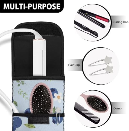 Heat Resistant Neoprene Curling Iron Holder Cover Bag Flat Iron Travel Case for Hair Tools Organizer Bag or Travel Daily Use, 15 x 5 Inches Marble Pattern Blueberry - Image 6