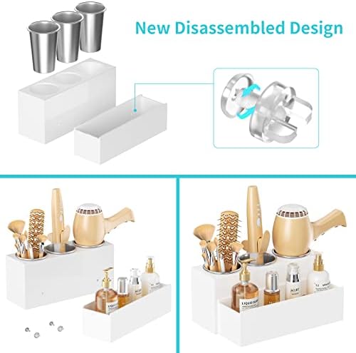 HIIMIEI Hair Tool Organizer, Acrylic Hair Dryer Holder, Bathroom Countertop Blow Dryer Stand Storage, Vanity Organizer for Accessories, Makeup, Flat Irons, Curling Irons, and Toiletries (White) - Image 3