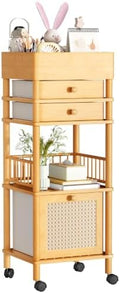 Amazer Bamboo Makeup Organizer Cart with 3 Drawers, Floor Skin Care Storage for Bathroom Bedroom, Rolling Vanity Organizer Cart for Cosmetic, Nail Polish, Perfume and Hair Tools by Amazer