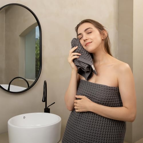 Luxury Organic Japanese Cotton Waffle Bath Towel | Thick, Absorbent, Quick Dry Bathroom Towels for Shower, Sauna, Onsen| Hotel & Spa Quality, Gift-Ready (Smoke Grey, Hand Towel (3 Pack)) - Image 3