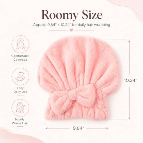 Coral Velvet Cute Bow Bath Cap for Women, Ultra Soft Absorbent Hair Drying Cap, Quick Dry Hair Towel Wrap, Towel Turban for Wet Hair, Curly, Long & Thick Hair (1, Khaki) - Image 2