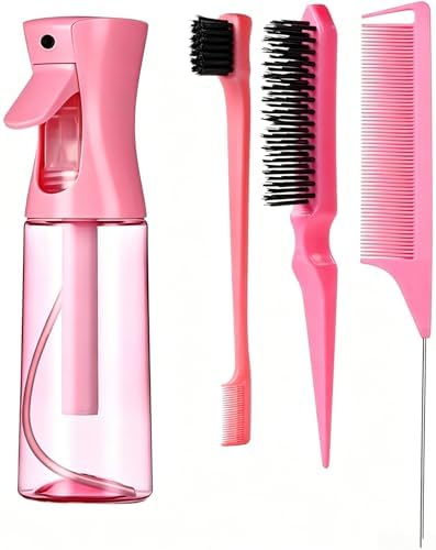 Hair Brush Set with Continuous Spray Bottle，Slick Back Hair Brush Back Brushing, Combing, Slicking Hair (PINK) by Unknown