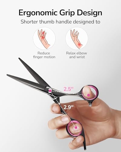 Hair Cutting Scissors, ULG Professional Hair Scissors 6.5 inch Right-Hand Razor Edge Barber Shears Salon Hair Cutting Shears Made of Japanese Stainless Steel, Hand Sharpened Black-Pink - Image 3