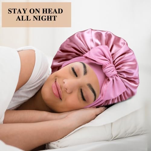 2+3 Large Satin Bonnets with Scrunchies for Women, Hair Bonnet Sleeping Tie Bonnet for Braids Curly Hair - Image 6