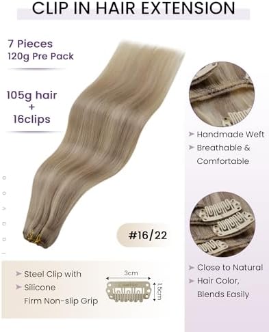 LaaVoo Hair Extensions Clip Ins, For Festival, 18 Inch - Image 2