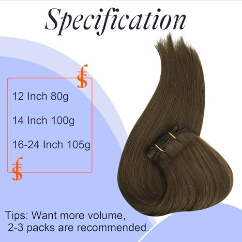 Full Shine Brown Weft Hair Extensions Human Hair 24 Inch Color #4 Medium Brown Sew In Bundles Human Hair Remy Hair Extensions for Thin Hair 105 Grams Hair Pieces - Image 5