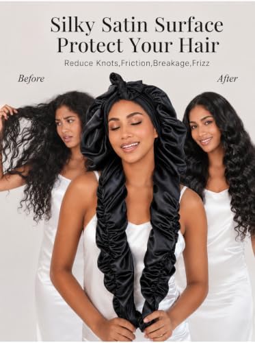 Double Layer Slik Like Satin Bonnet, 33-43" XXL Bonnet for Braids Long Hair - Image 3