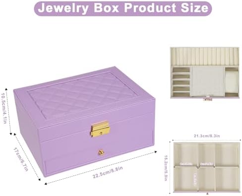 GUOER Jewelry Box for Women Girls, Two Layers Jewelry Organizer, Purple - Image 3