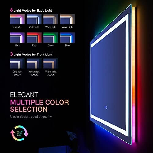 LOAAO 38"X38" LED Bathroom Mirror with Lights, Anti-Fog, Dimmable, RGB Backlit + Front Lighted, Bathroom Vanity Mirror for Wall, Memory Function, Waterproof, Tempered Glass - Image 4