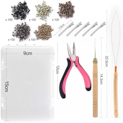 Hair Extension Tools Kit, 500 Silicone Lined Ring Beads, 1 Crochet Hook, 1 Threader, 1 3‑Hole Pliers, 5 Hair Clips, 1 Storage Box, Micro Link, Micro Bead Hair Extensions Kit - Image 2