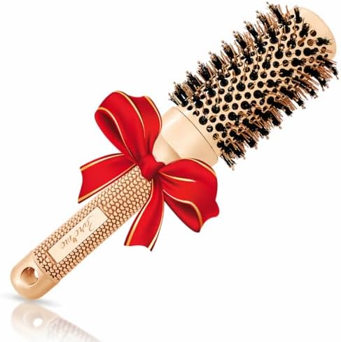 Professional Blow Dry Boar Round Brush for Straightening, Styling & Curling Shoulder-Length Hair, 1.7" Ceramic Barrel, 2.8" with Bristles by Careme