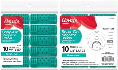 Annie Snap-On Magnetic Hair Rollers – Large 7/8 Inch with Locking Snap-Over Hood – Secure Hold No Pins Needed – Green, 10 Count - Image 2