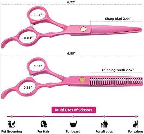 Professional Hair Cutting Scissors Sets Stainless Steel Barber Hairdressing Scissors Multifunctional Salon Thinning Scissors Straight Shears Tools for Men Women Home Use (Pink) - Image 7