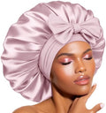 BONNET QUEEN XL Large Silk Bonnet for Sleeping for Women Big Satin Bonnet Night Cap for Curly Hai rwith Tie Band, Single Layer, Large, Rose Gold by BonnetQueen