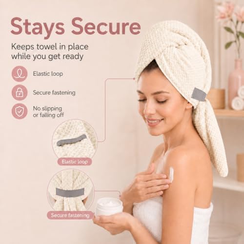 Large Microfiber Hair Wrap Towel for Women, Quick-Dry (Ivory White) - Image 4