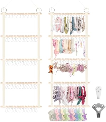 Munzong Headband Holder 52x17 inch, Beige Bow Organizer for Baby Girls by Munzong