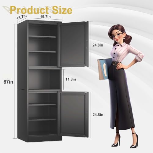 67" Tall Narrow Bathroom Storage Cabinet, Metal Pantry Cabinet, Black - Image 3
