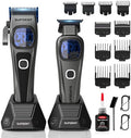 SUPRENT StormGray Professional Hair Clippers for Men - Cordless Barber Clippers & Zero-gapped Trimmer Set, Haircutting Kit with High Performance Motor, Blue Titanium-Coated Blades, Charging Stands by SUPRENT