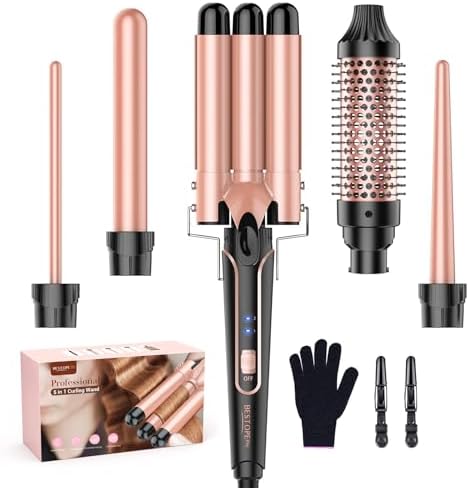 BESTOPE PRO 5 in 1 Curling Iron, Curling Wand Set with Negative Ion Thermal Brush and 4 Interchangeable Ceramic Curling Irons (0.35“-1.5”), Fast Heating Crimper Hair Tool in All Hair Type, Women Gifts by BESTOPEPRO