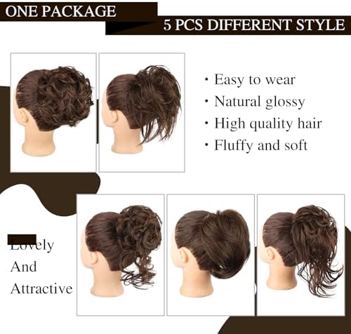 HMD 5 Pieces Messy Hair Bun Hairpiece Tousled Updo for Women - Image 2