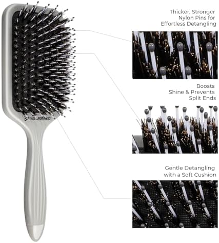 EAGLE FORTRESS Boar Bristle Paddle Hair Brush, Hairbrush Detangler with Thicker Nylon Pins for Effortless Detangling, Scalp Massage & Reduced Breakage. - Image 2
