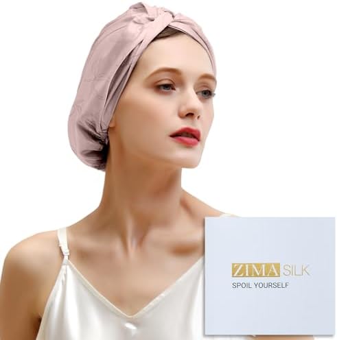 ZIMASILK 22 Momme 100% Pure Silk Bonnet for Sleeping, Pink-Fruit Line Art by ZIMASILK