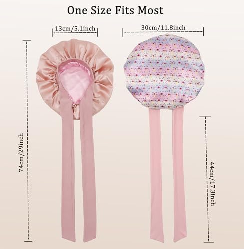 2 PCS Kids Bonnet for Girls Double Layer Silk Satin Bonnet Sleep Cap for Child Curly Natural Hair 3-12Y (pink&&Rainbow pink) - Image 4