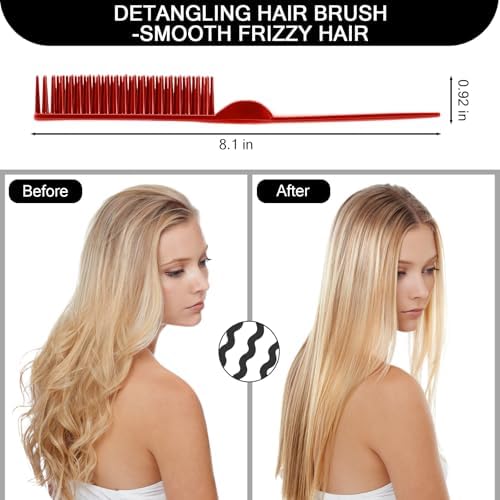 SIMPOR 3 Row Hair Comb for Natural Detangling, Hair Styling Brush, Nylon Bristle Unbraider Teasing Rat Tail Comb for Women Men Red - Image 3