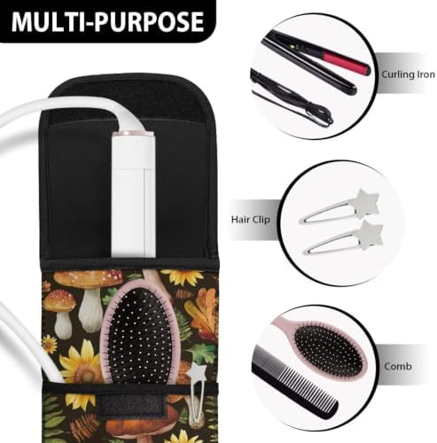 Thanksgiving Sunflowers Mushrooms Curling Iron Holder Heat Resistant Neoprene Curling Iron Cover Bag with Pocket Curling Iron Organizers and Storage for Hair Straightener, Curling Iron, Flat Iron - Image 7
