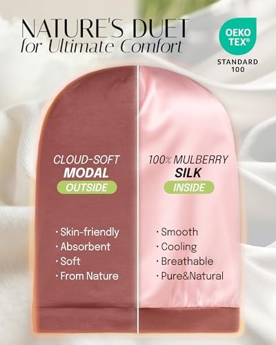 OLESILK 100% Mulberry Silk Bonnet for Sleeping Women, Hair Wrap for Curly Hair Care, Real Silk, Not Satin, Reddish Brown - Image 2